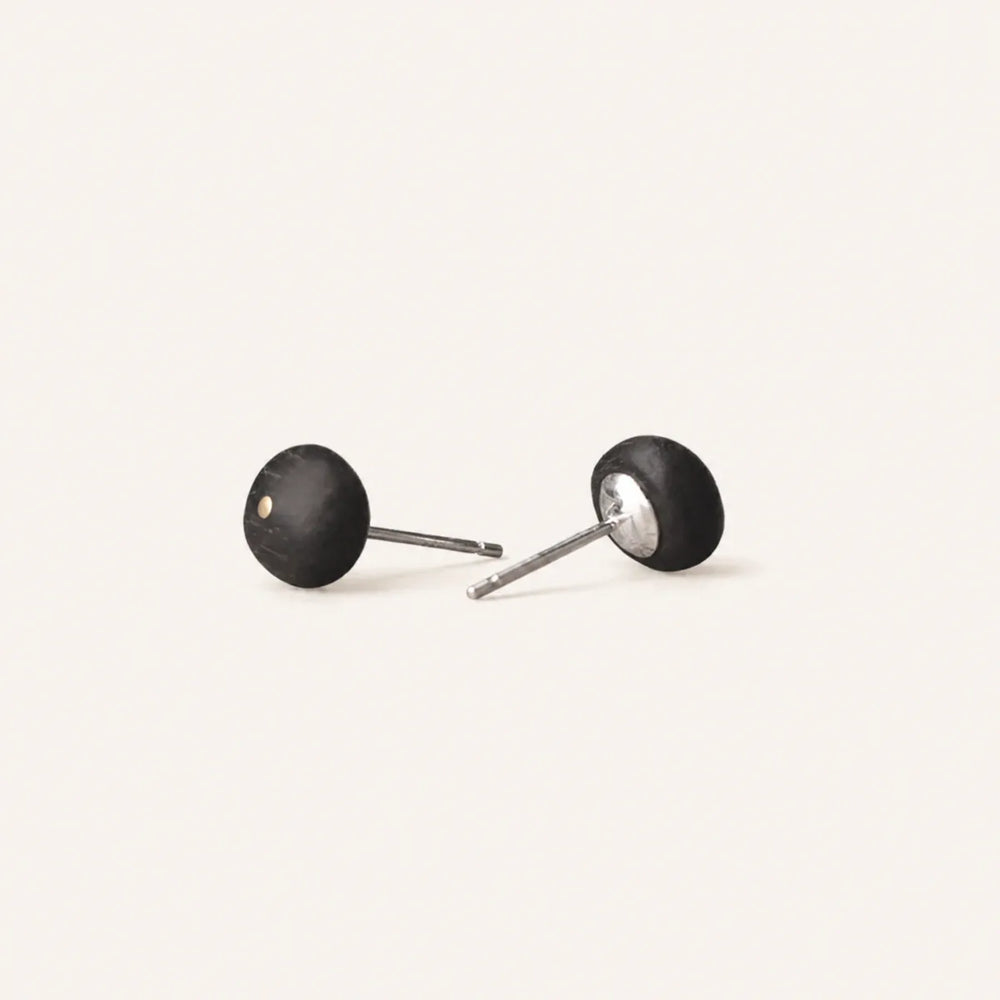 BuddhaKeep Ebony Wood Silver Grounding Inner Peace Vintage Stud Earrings