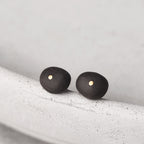 Ebony Wood Stud Earrings Grounding Inner Peace Vintage Amulet