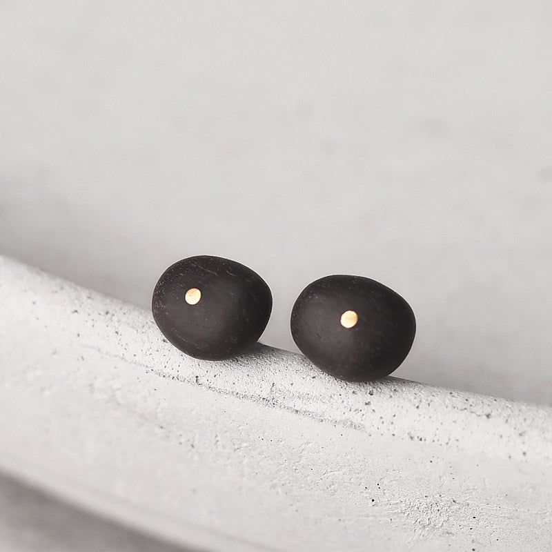 Ebony Wood Stud Earrings Grounding Inner Peace Vintage Amulet