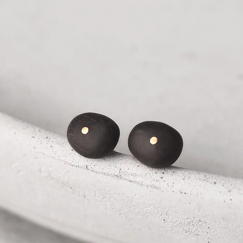BuddhaKeep Ebony Wood Silver Grounding Inner Peace Vintage Stud Earrings