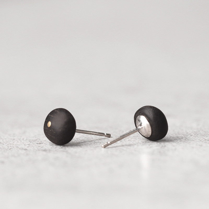Ebony Wood Stud Earrings Grounding Inner Peace Vintage Amulet