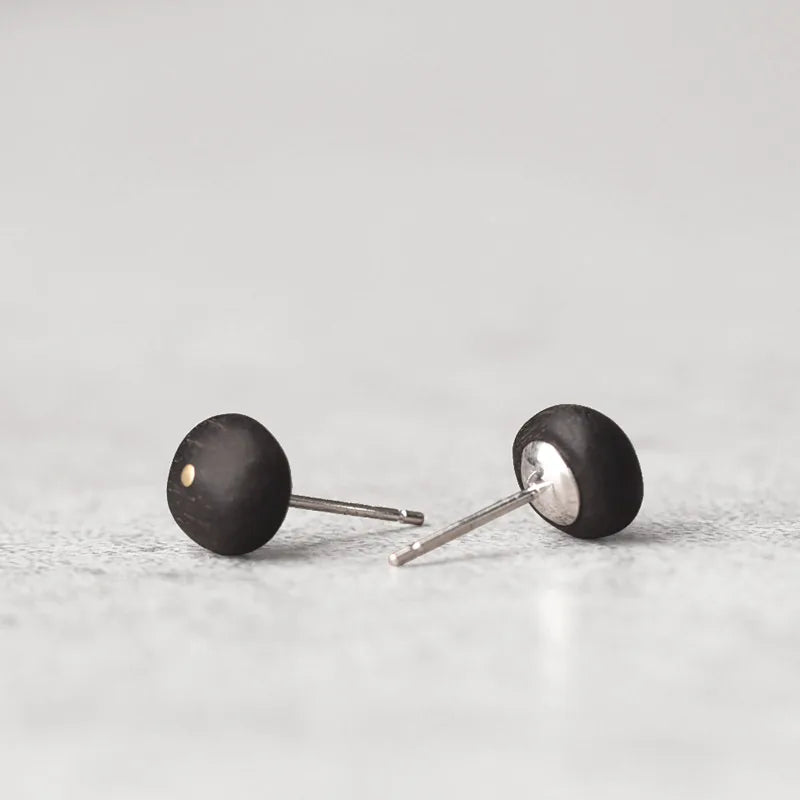 Ebony Wood Stud Earrings Grounding Inner Peace Vintage Amulet