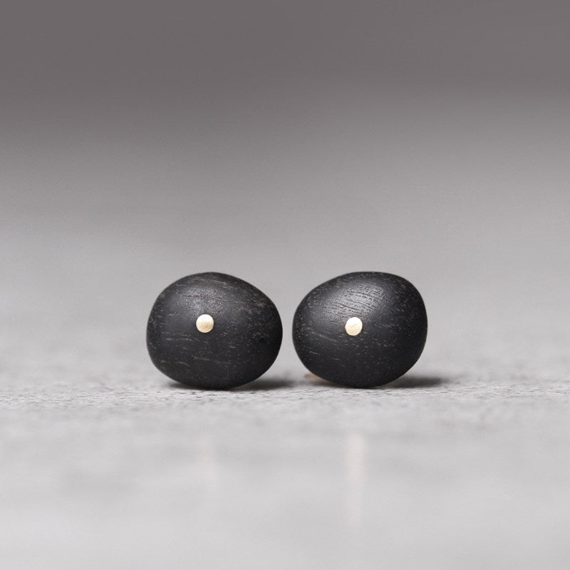 Ebony Wood Stud Earrings Grounding Inner Peace Vintage Amulet