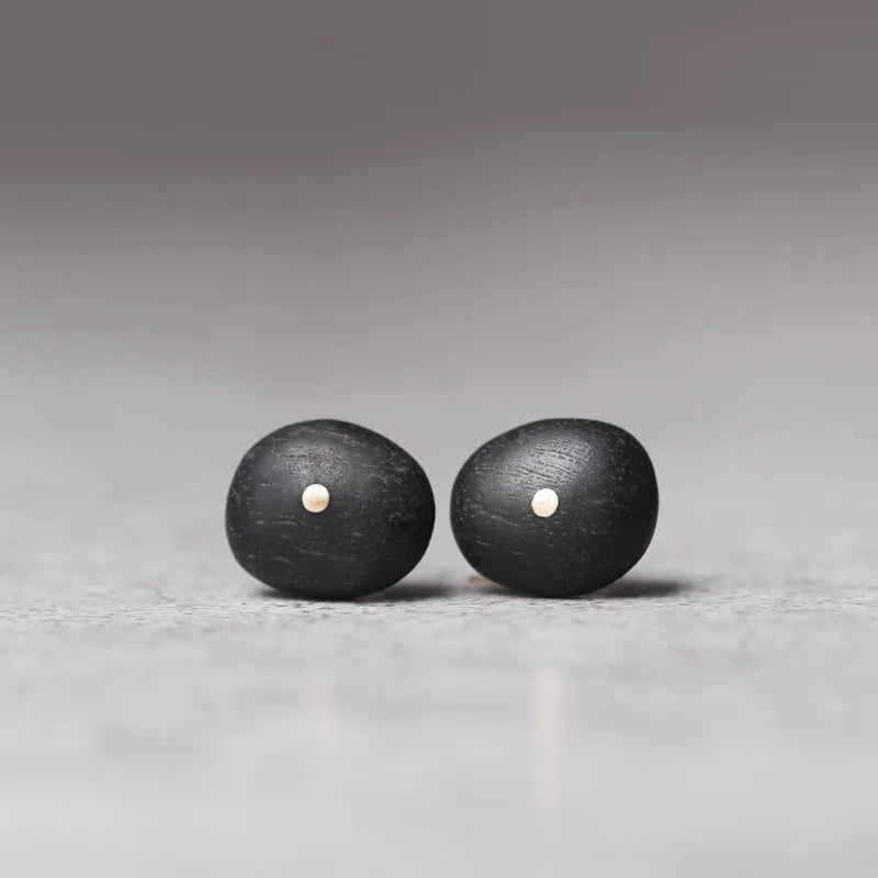 Ebony Wood Stud Earrings Grounding Inner Peace Vintage Amulet