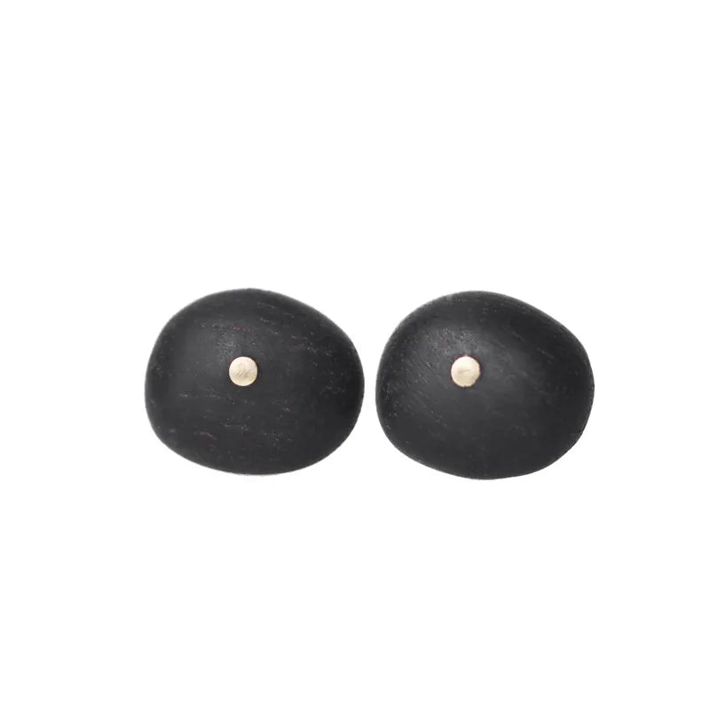 Ebony Wood Stud Earrings Grounding Inner Peace Vintage Amulet
