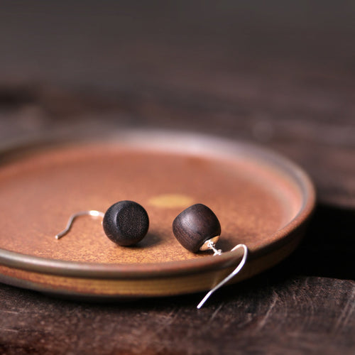 Ebony Wood Earrings Grounding Inner Peace Vintage Amulet
