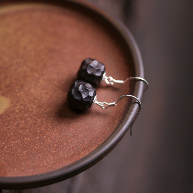 Ebony Wood Earrings Grounding Inner Peace Vintage Amulet