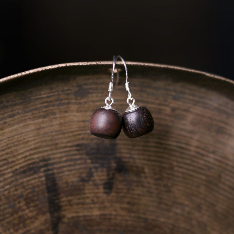 Ebony Wood Earrings Grounding Inner Peace Vintage Amulet