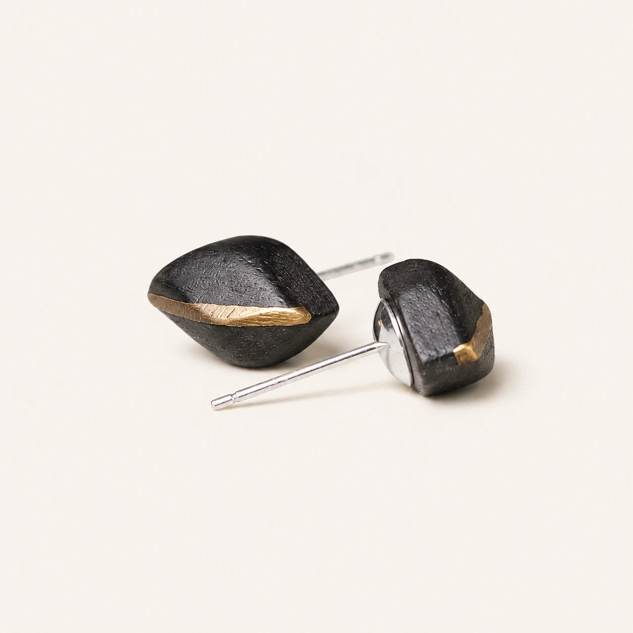 Ebony Wood Stud Earrings Grounding Inner Peace Vintage Amulet