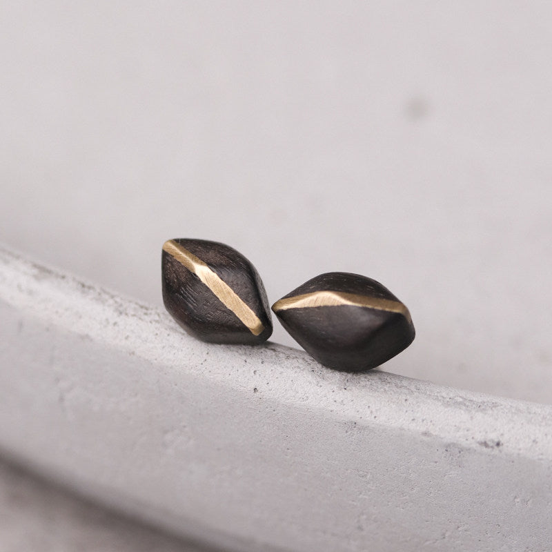 Ebony Wood Stud Earrings Grounding Inner Peace Vintage Amulet
