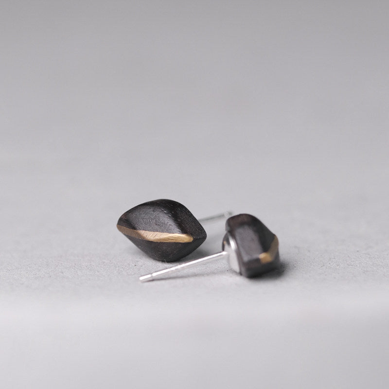 Ebony Wood Stud Earrings Grounding Inner Peace Vintage Amulet