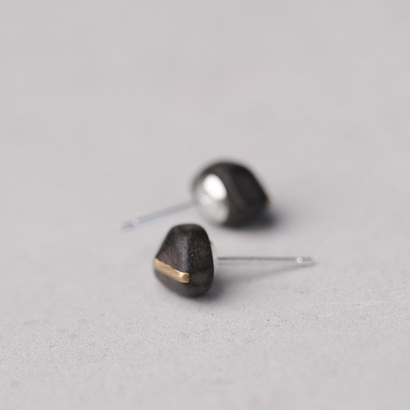 Ebony Wood Stud Earrings Grounding Inner Peace Vintage Amulet