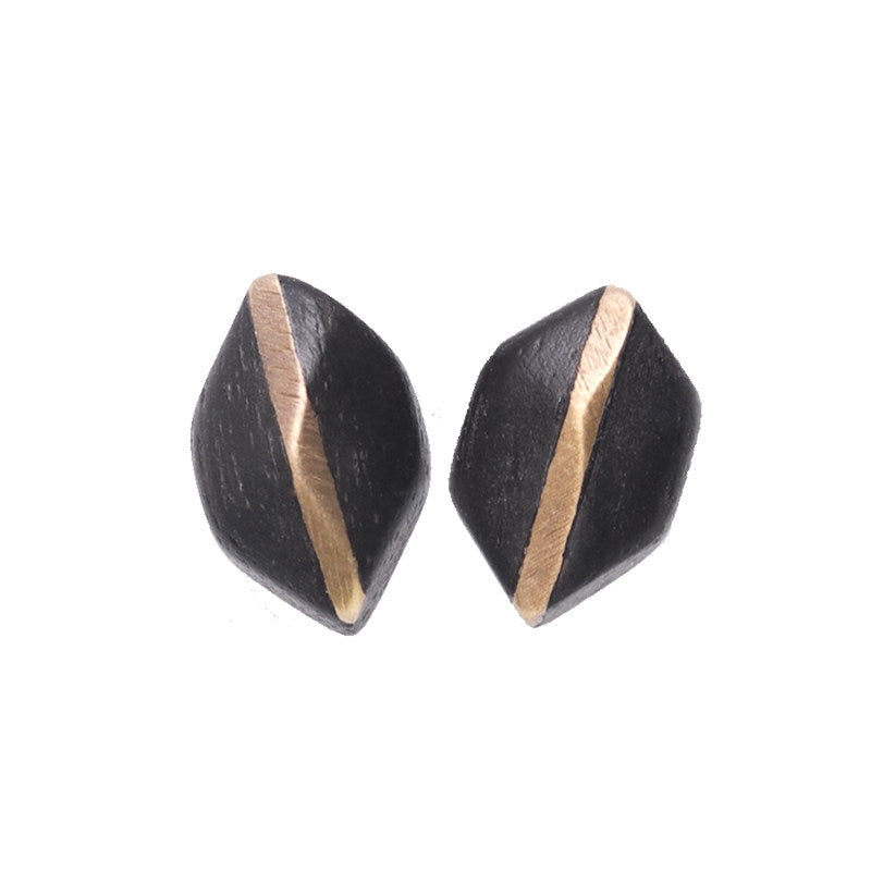 Ebony Wood Stud Earrings Grounding Inner Peace Vintage Amulet