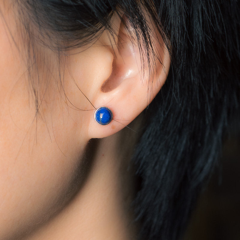 Natural Lapis Lazuli Stud Earrings Wisdom Truth Vintage Amulet