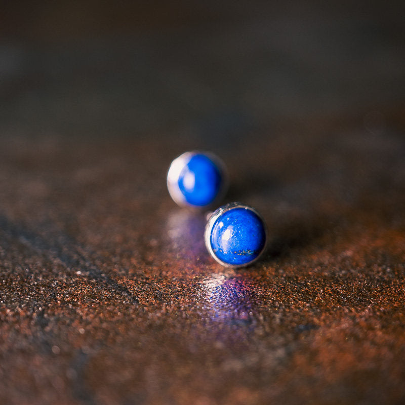 Natural Lapis Lazuli Stud Earrings Wisdom Truth Vintage Amulet