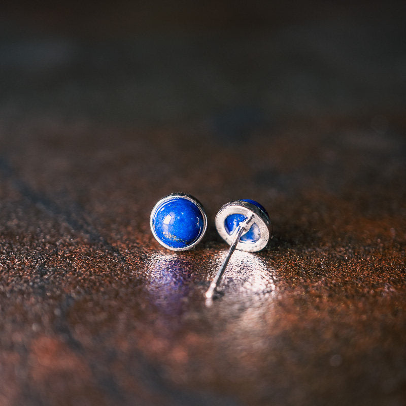 Natural Lapis Lazuli Stud Earrings Wisdom Truth Vintage Amulet
