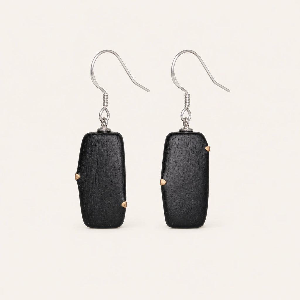 Ebony Wood Earrings Grounding Inner Peace Vintage Amulet