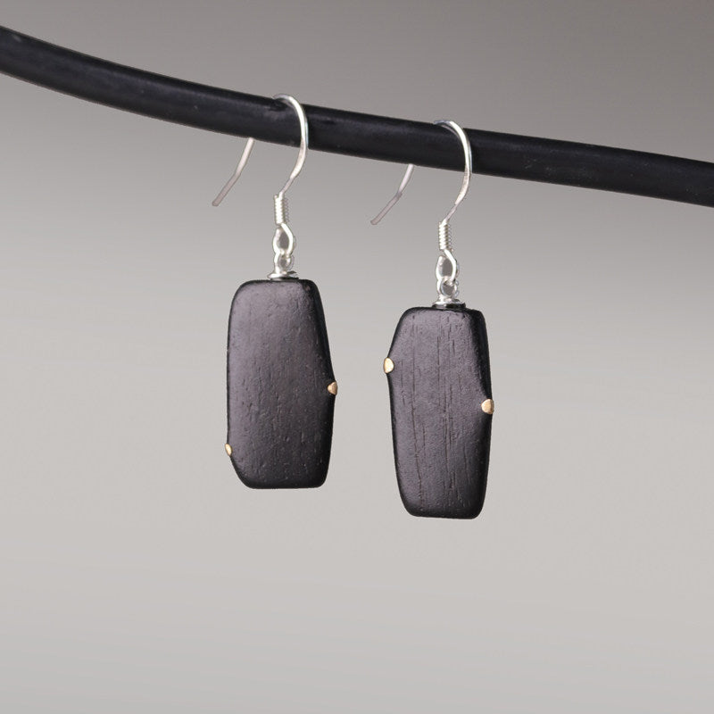 Ebony Wood Earrings Grounding Inner Peace Vintage Amulet
