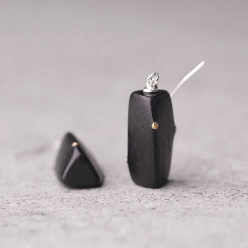 Ebony Wood Earrings Grounding Inner Peace Vintage Amulet