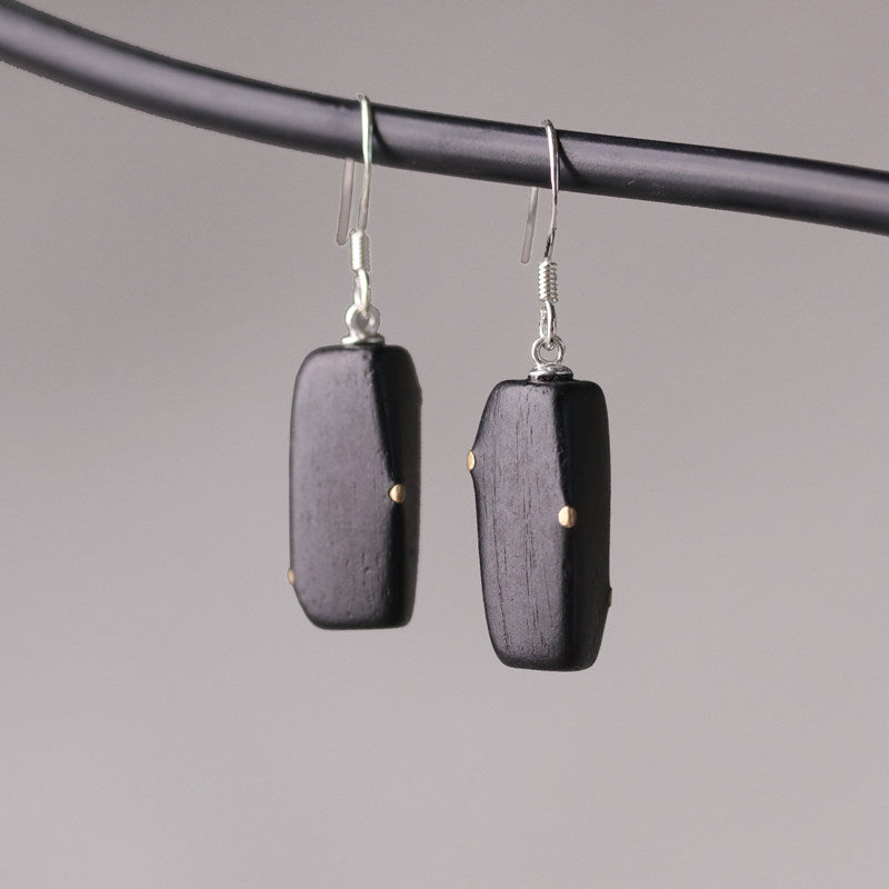Ebony Wood Earrings Grounding Inner Peace Vintage Amulet