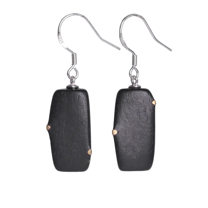 Ebony Wood Earrings Grounding Inner Peace Vintage Amulet