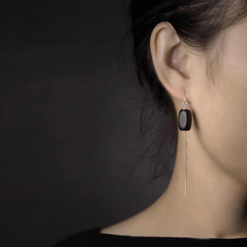 Wood Earrings Inner Peace Meditation Vintage Amulet