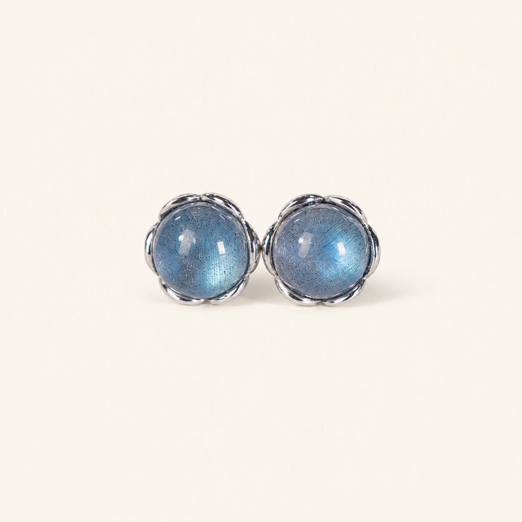 Natural Moonstone Stud Earrings Intuition Emotional Balance Vintage Amulet
