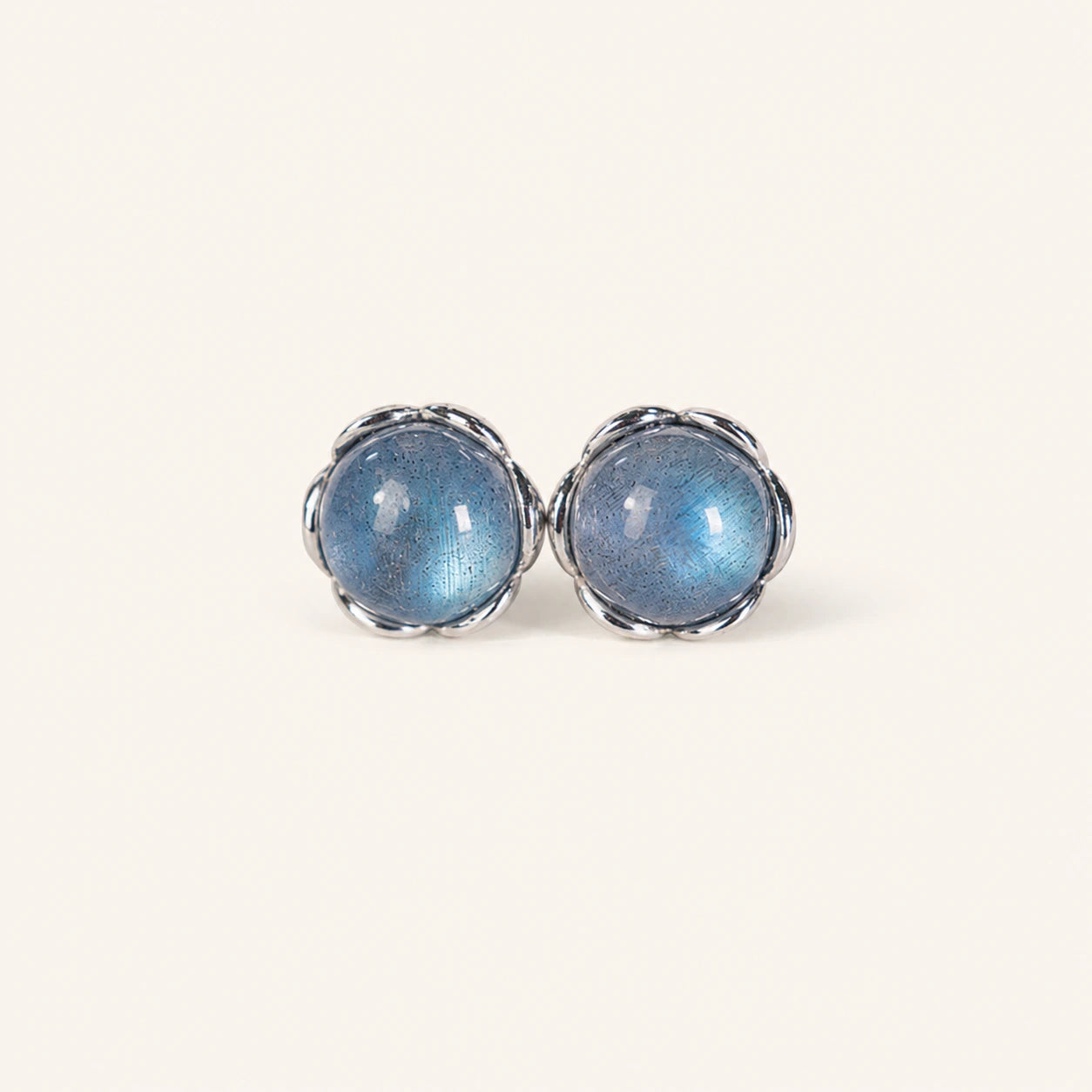Natural Moonstone Stud Earrings Intuition Emotional Balance Vintage Amulet