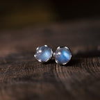 Natural Moonstone Stud Earrings Intuition Emotional Balance Vintage Amulet