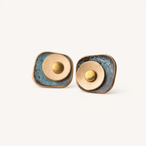 Copper Stud Earrings Wealth Prosperity Vintage Amulet