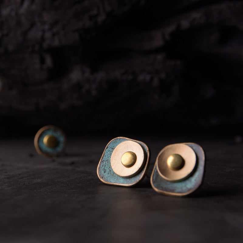 Copper Stud Earrings Wealth Prosperity Vintage Amulet