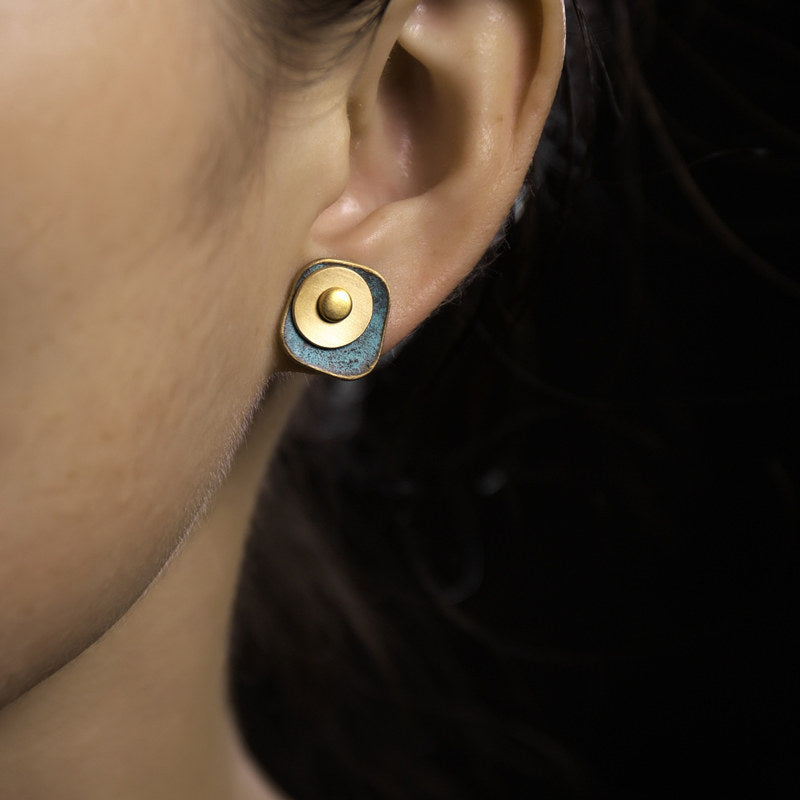 Copper Stud Earrings Wealth Prosperity Vintage Amulet