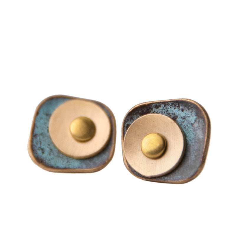 Copper Stud Earrings Wealth Prosperity Vintage Amulet