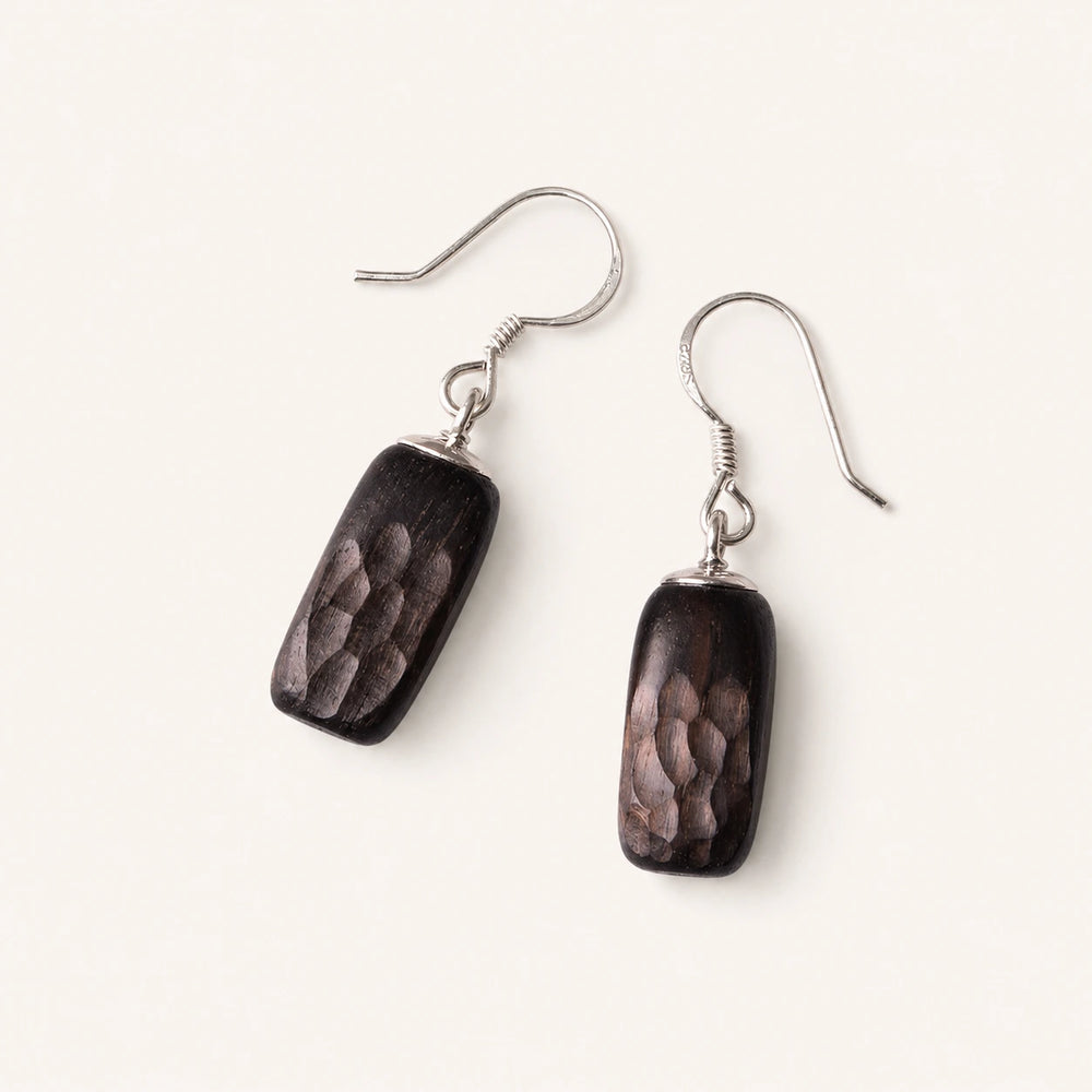 BuddhaKeep Geometric Ebony Wood Silver Grounding Inner Peace Vintage Earrings