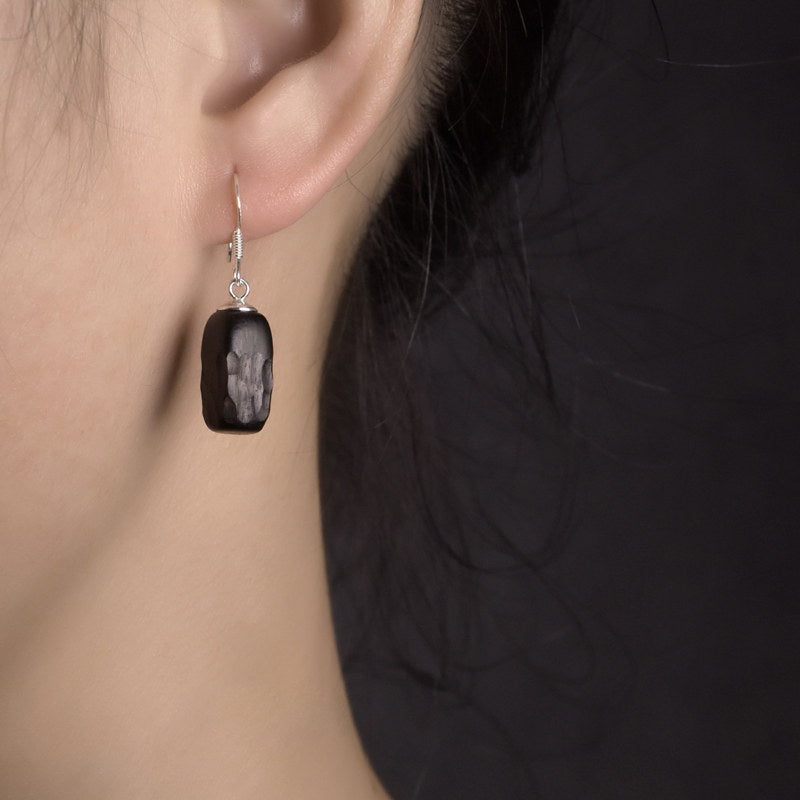 Ebony Wood Earrings Grounding Inner Peace Vintage Amulet