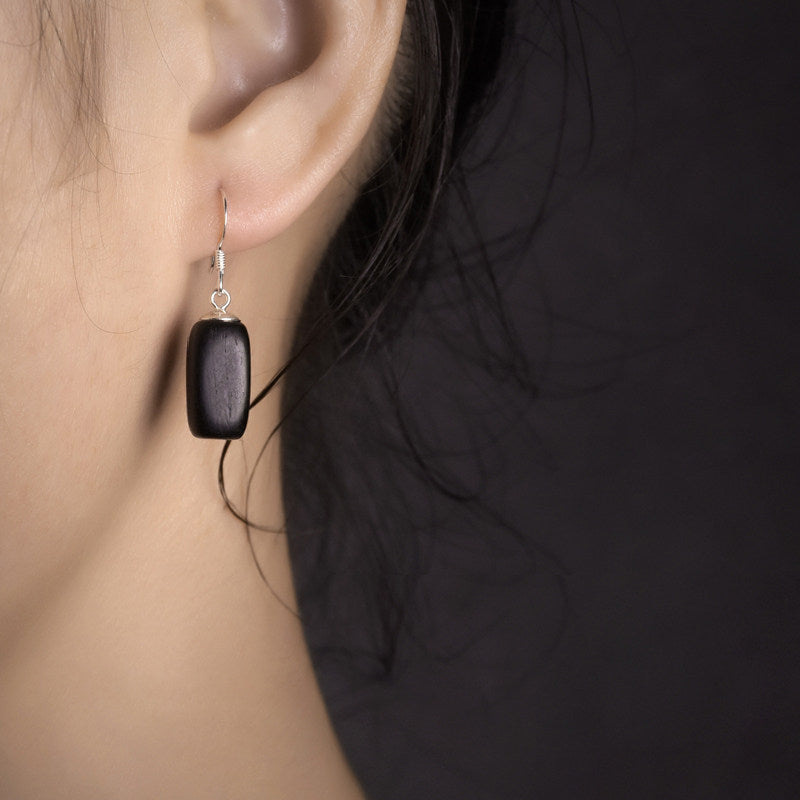 Ebony Wood Earrings Grounding Inner Peace Vintage Amulet