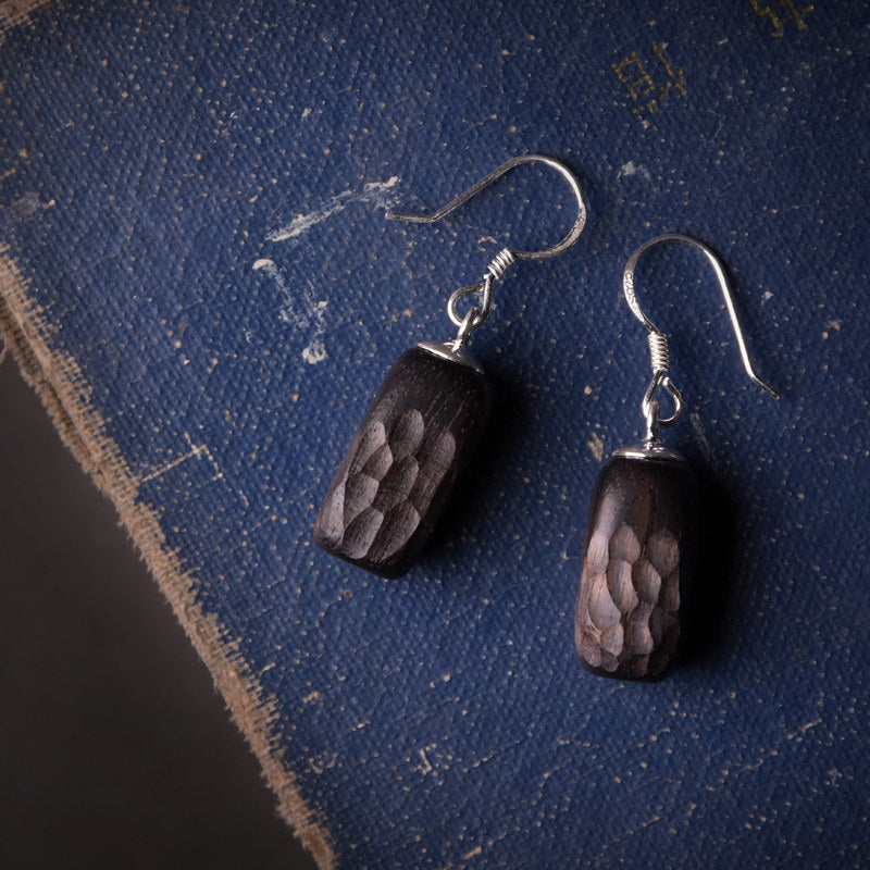 Ebony Wood Earrings Grounding Inner Peace Vintage Amulet