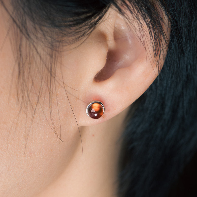 Natural Garnet Stud Earrings Vitality Passion Vintage Amulet