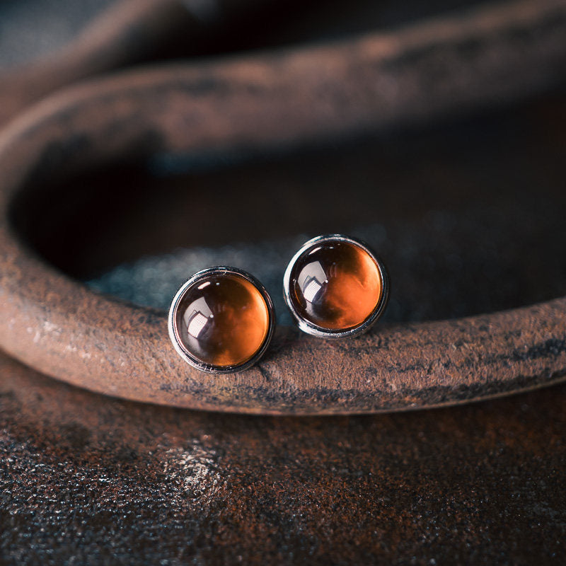 Natural Garnet Stud Earrings Vitality Passion Vintage Amulet