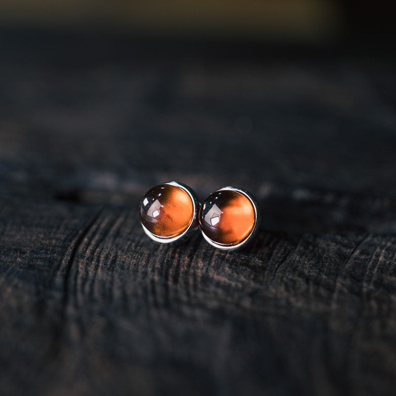 Natural Garnet Stud Earrings Vitality Passion Vintage Amulet
