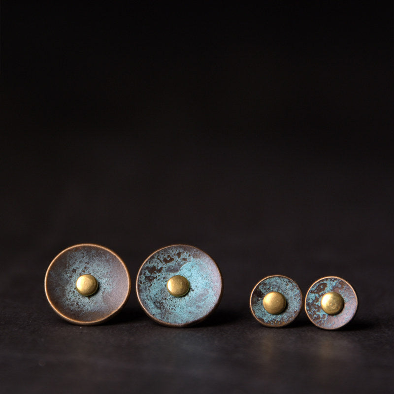 Copper Stud Earrings Wealth Prosperity Vintage Amulet