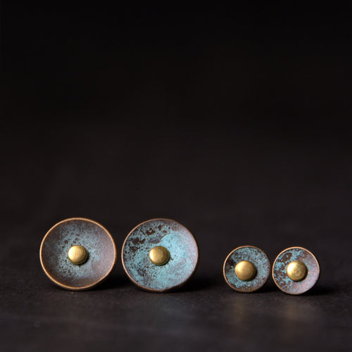 Copper Stud Earrings Wealth Prosperity Vintage Amulet