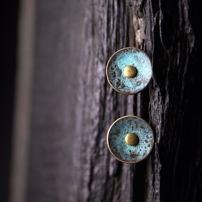 Copper Stud Earrings Wealth Prosperity Vintage Amulet