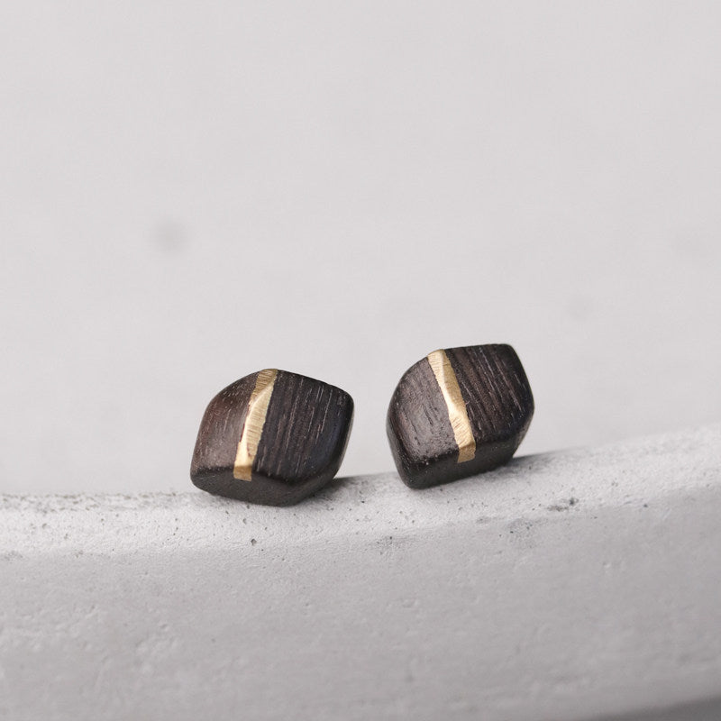 Ebony Wood Stud Earrings Grounding Inner Peace Vintage Amulet