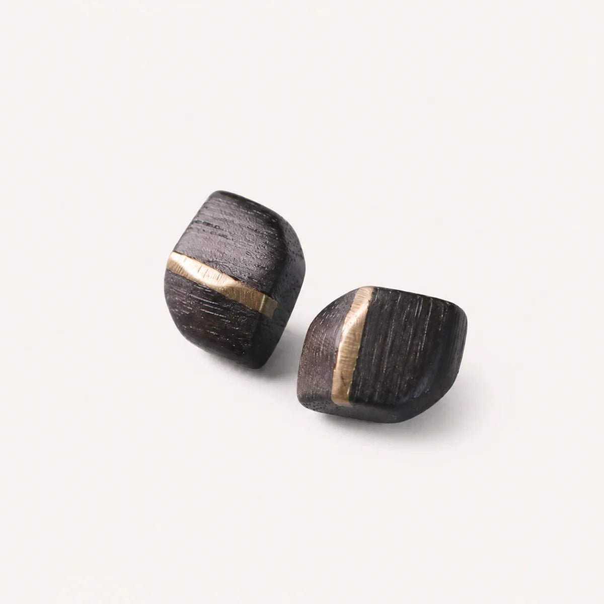 Ebony Wood Stud Earrings Grounding Inner Peace Vintage Amulet