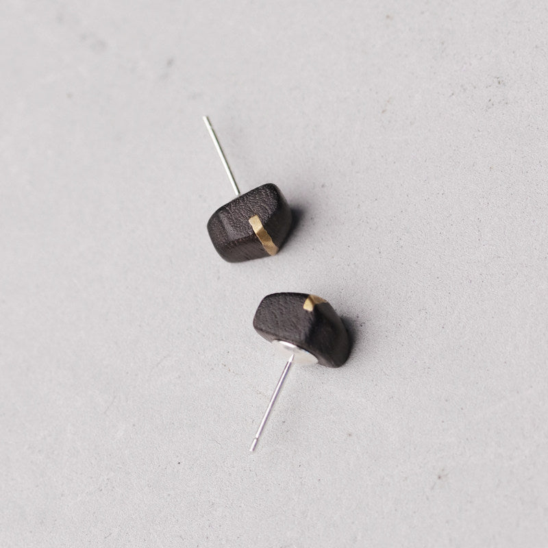 Ebony Wood Stud Earrings Grounding Inner Peace Vintage Amulet