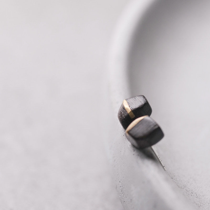Ebony Wood Stud Earrings Grounding Inner Peace Vintage Amulet