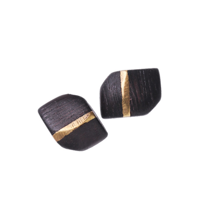 Ebony Wood Stud Earrings Grounding Inner Peace Vintage Amulet