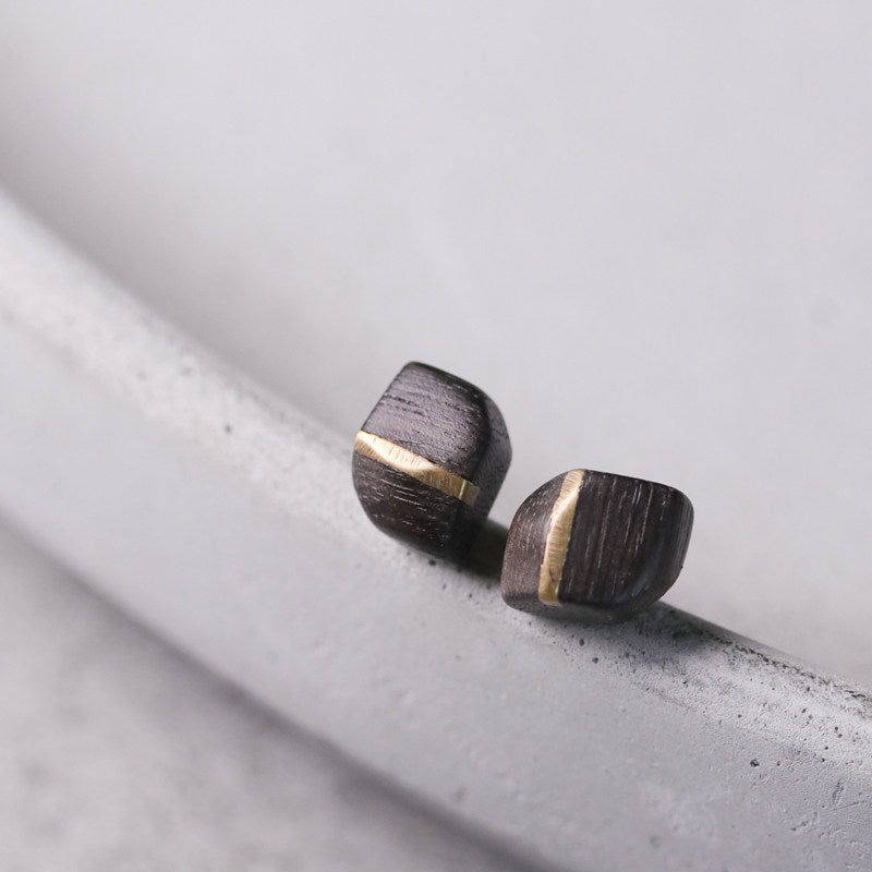Ebony Wood Stud Earrings Grounding Inner Peace Vintage Amulet