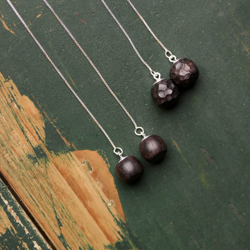 Ebony Wood Earrings Grounding Inner Peace Vintage Amulet